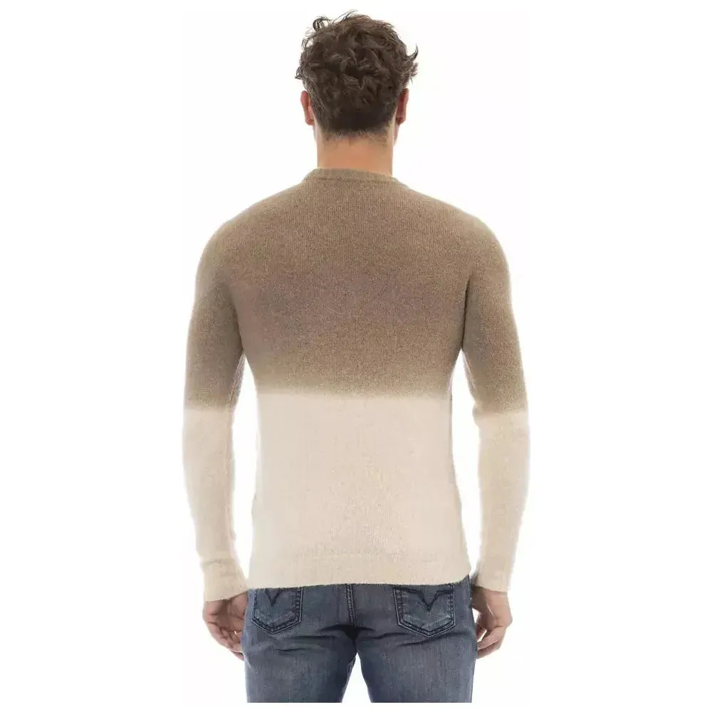 Alpha Studio Beige Alpaca Leather Men Sweater