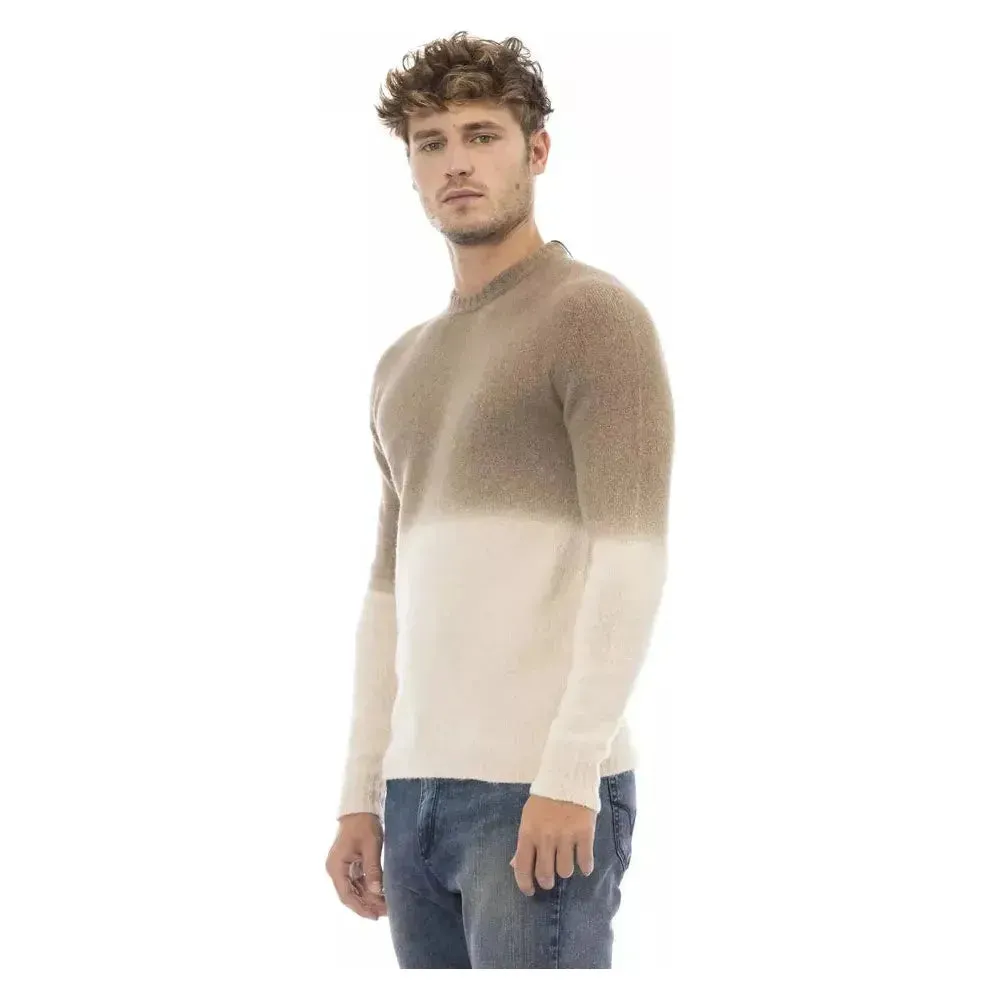 Alpha Studio Beige Alpaca Leather Men Sweater