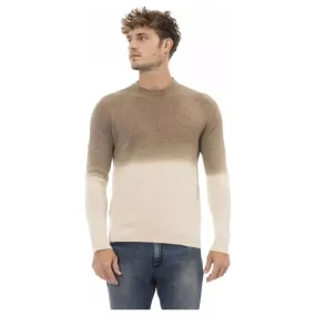 Alpha Studio Beige Alpaca Leather Men Sweater