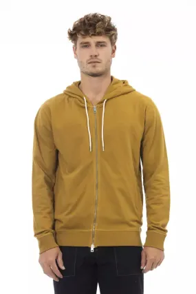 Alpha Studio Cotton Hooded Zip Sweatshirt in Brown