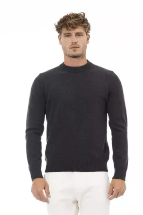 Alpha Studio Elegant Crewneck Wool Sweater in Timeless Black