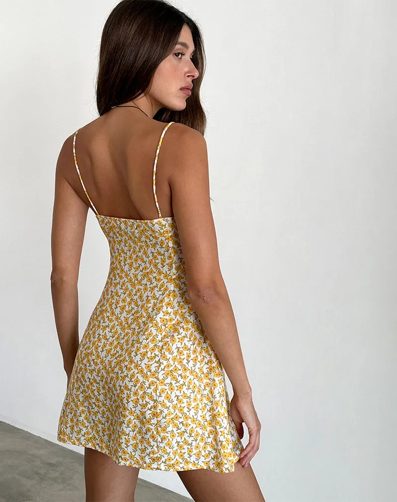 Alvary Mini Dress in Yellow Cosmos Garden