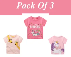 Baby Girl Summer Tops & Tees Clothing Set Unicorn, giraffe Pattern T-shirt | Toddler Baby Girl Clothing Gift for Girls Outfit Pack of 3