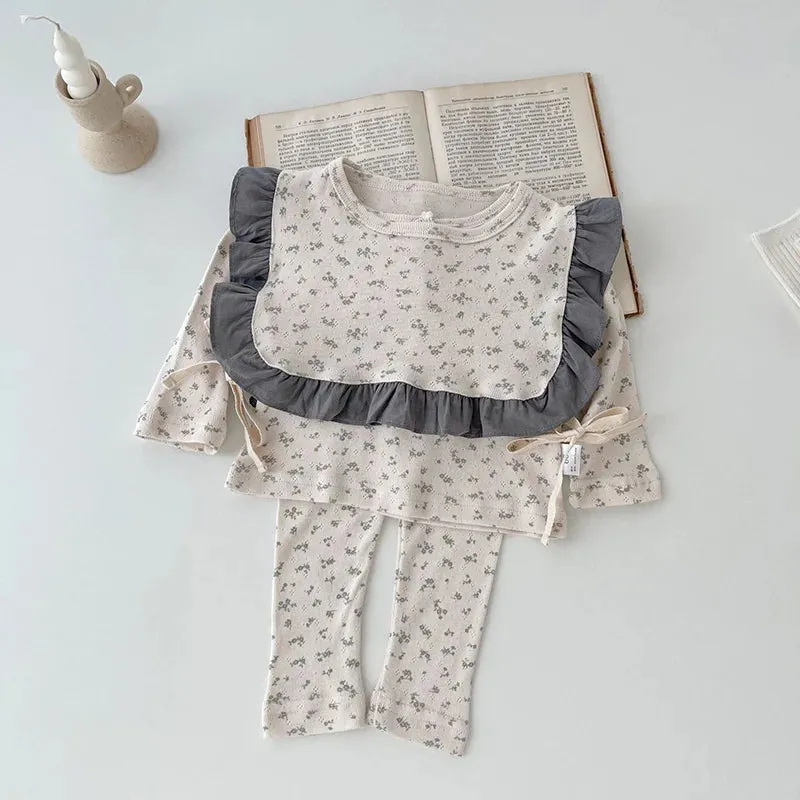 Baby Girls Home wear Clothing 3PCS Set - Blouse, Pants & Bib