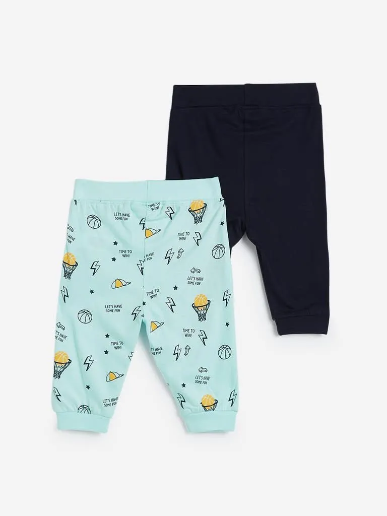 Baby HOP Mint Text Print Joggers Set of Two