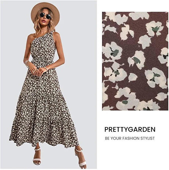 Black White Floral Women's Summer Floral Maxi Dresses - Prettygarden