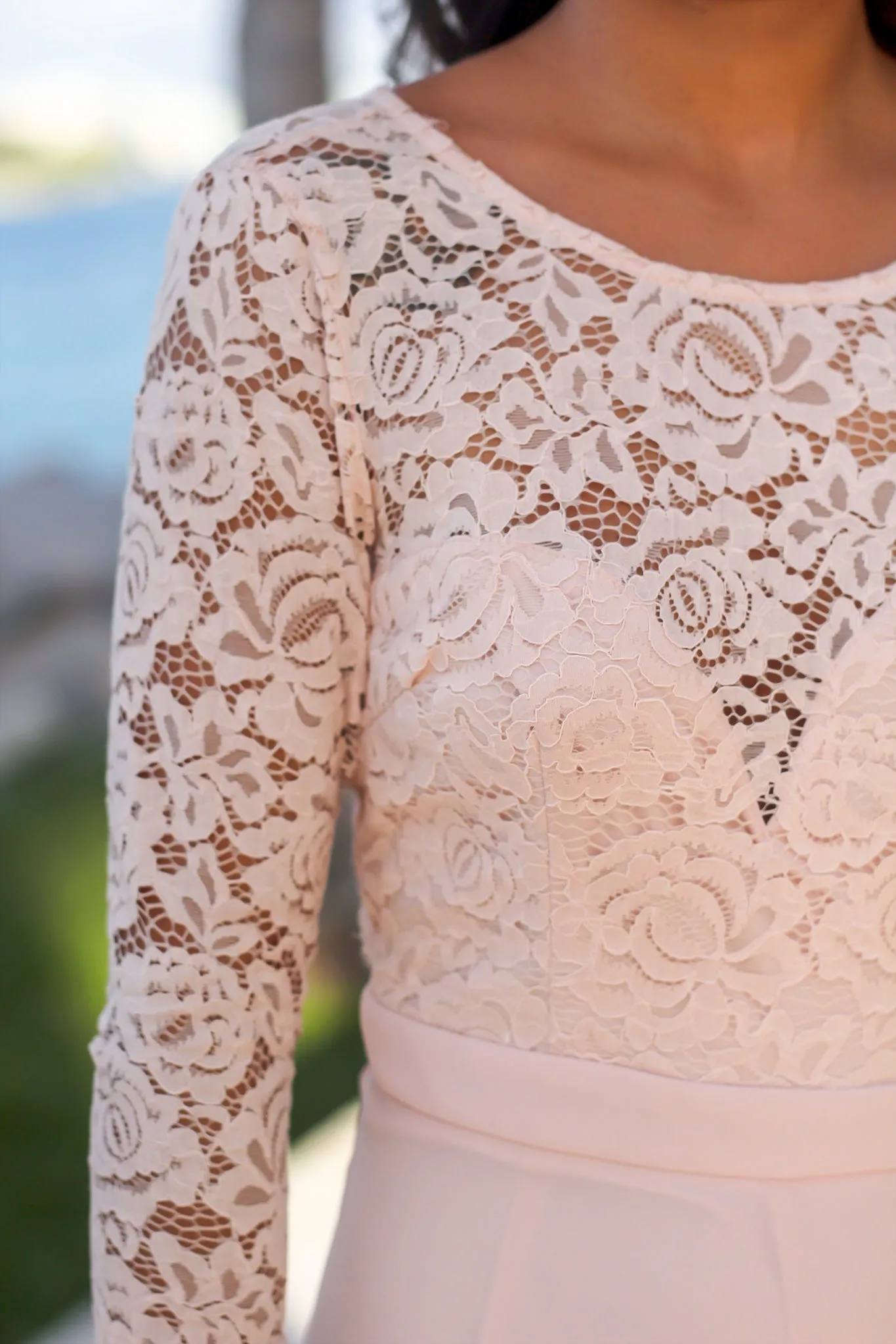 Blush Lace Maxi Dress with 3/4 Sleeves