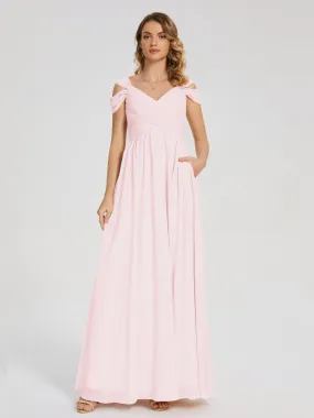 Blush Pink Chiffon Bridesmaid Dresses Charlee Flowy Split Chiffon Bridesmaid Dresses