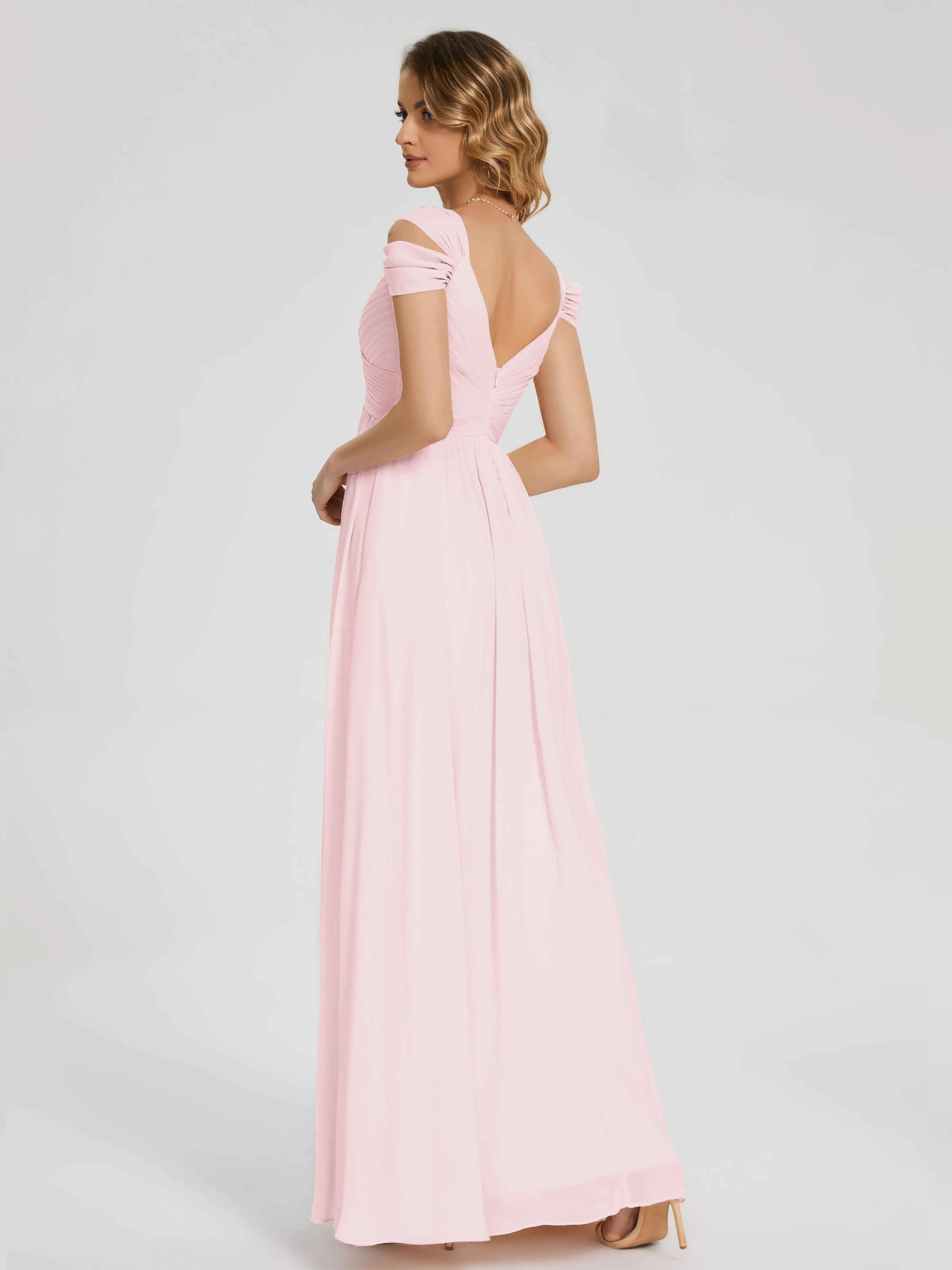 Blush Pink Chiffon Bridesmaid Dresses Charlee Flowy Split Chiffon Bridesmaid Dresses