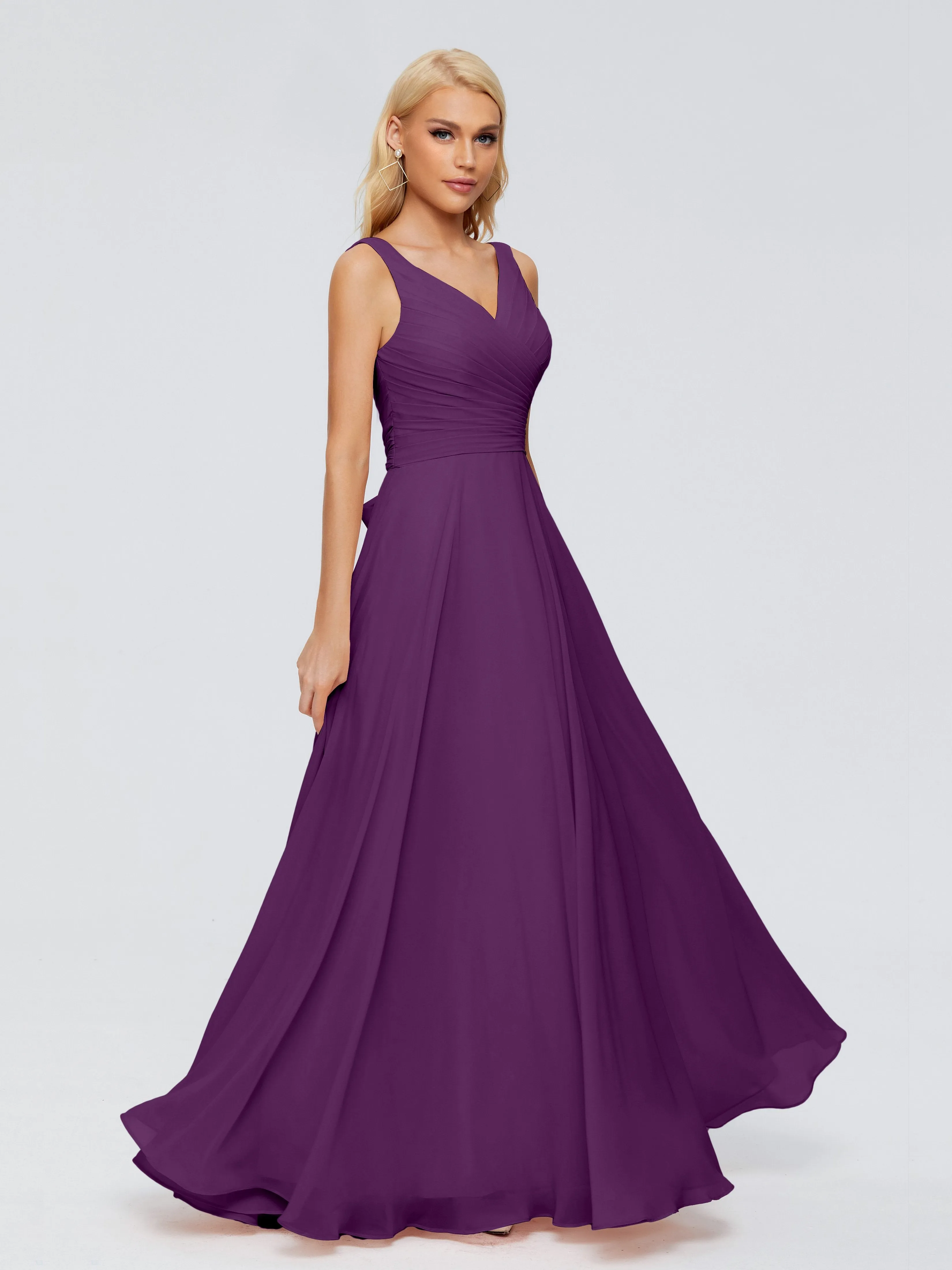 Bridesmaid Dresses In Grape Ryleigh Flowy Chiffon Bridesmaid Dresses With Bow