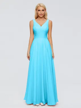 Bridesmaid Dresses Pool Blue Ryleigh Flowy Chiffon Bridesmaid Dresses With Bow