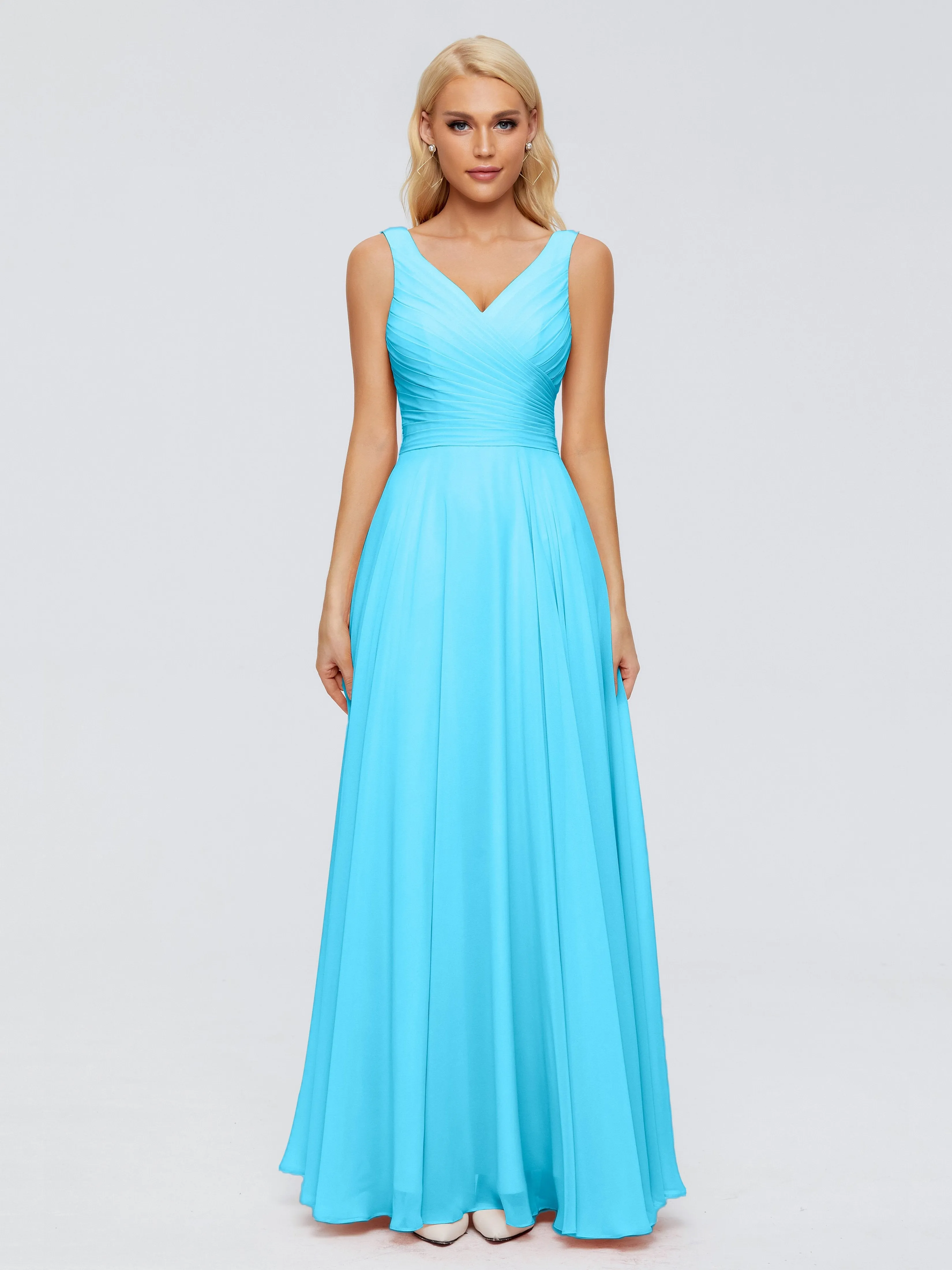 Bridesmaid Dresses Pool Blue Ryleigh Flowy Chiffon Bridesmaid Dresses With Bow