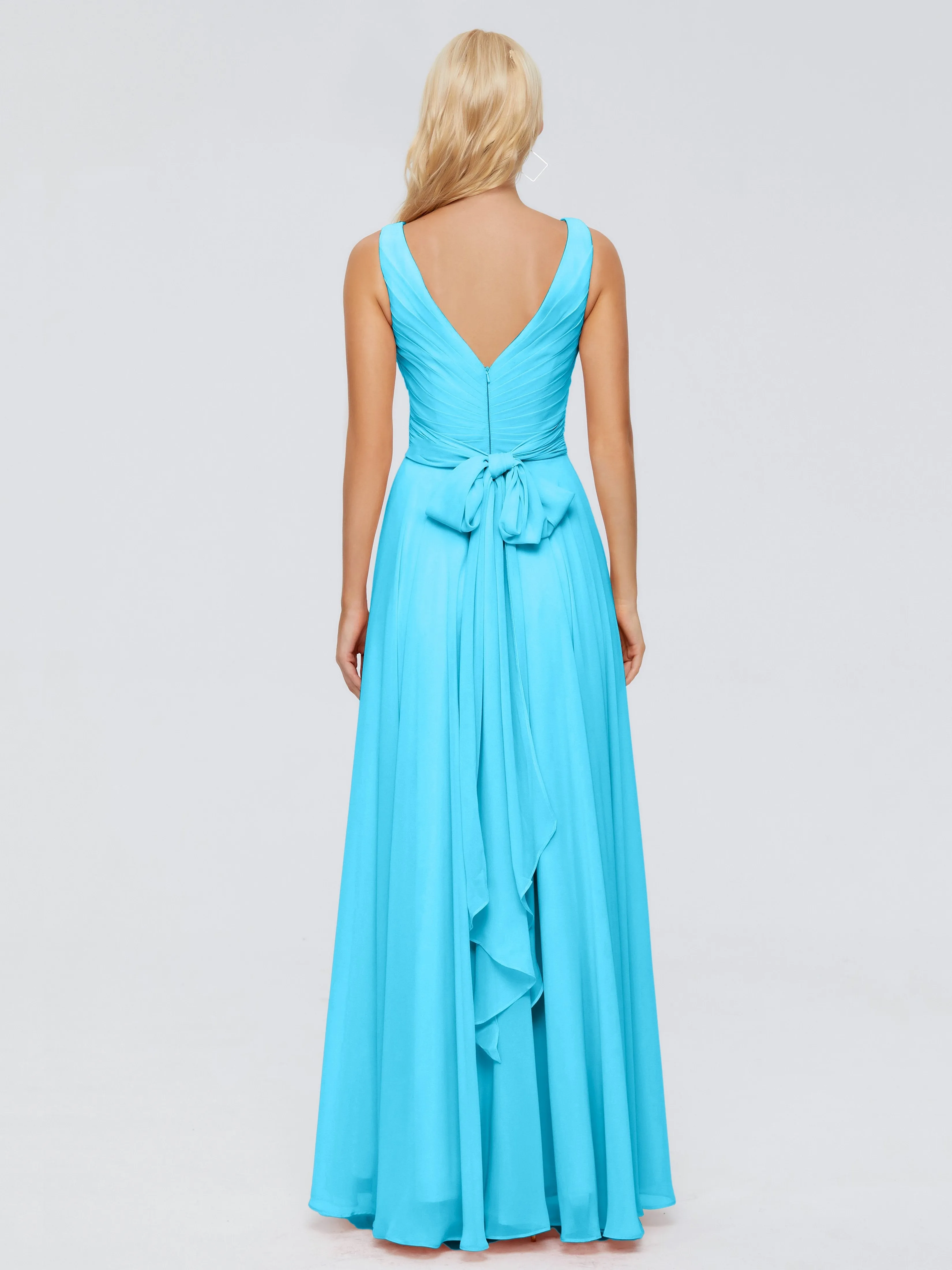 Bridesmaid Dresses Pool Blue Ryleigh Flowy Chiffon Bridesmaid Dresses With Bow