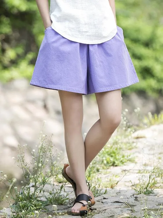 Chicmy-Comfortable Pure Color Linen Cotton Shorts