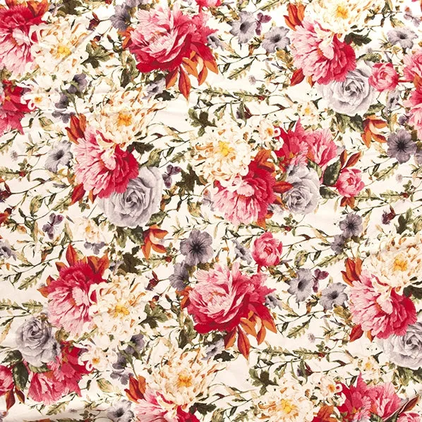 Creatives Rayon Fabric, Multi Roses- Width 130cm