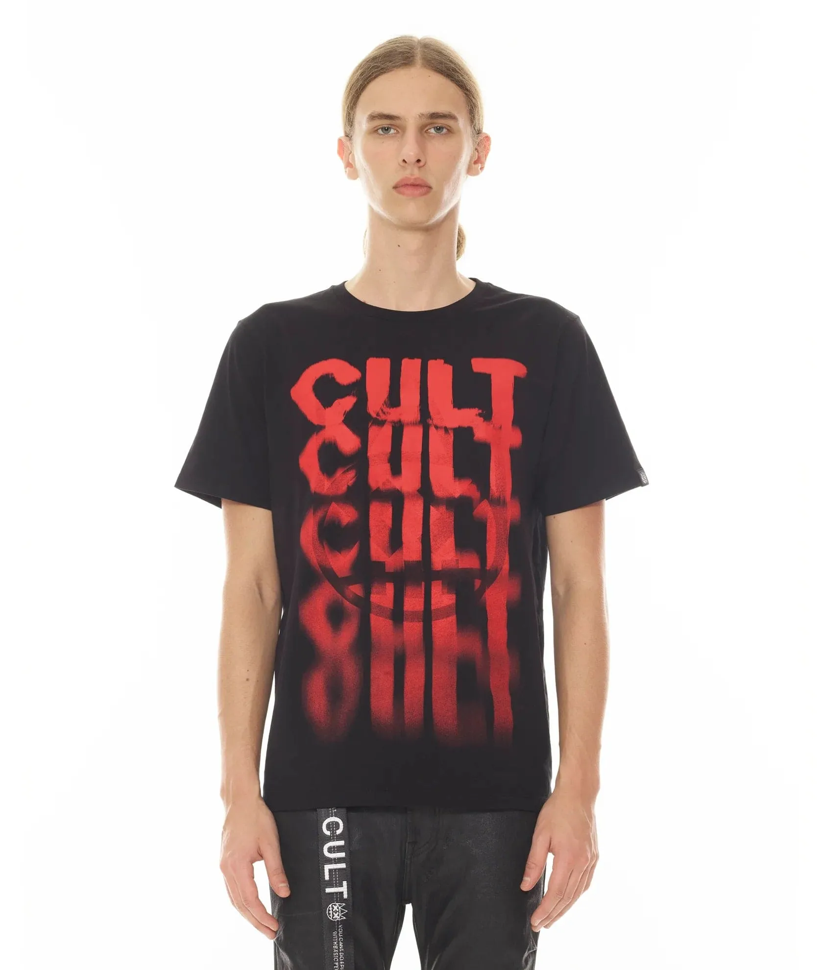 Cult Of Individuality - "Cult" Short Sleeve Crew Neck Tee (Black) - Cotton Oversized Comfortable