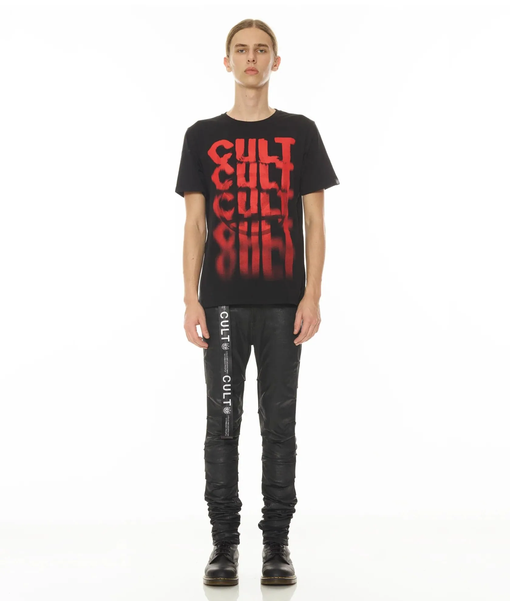 Cult Of Individuality - "Cult" Short Sleeve Crew Neck Tee (Black) - Cotton Oversized Comfortable