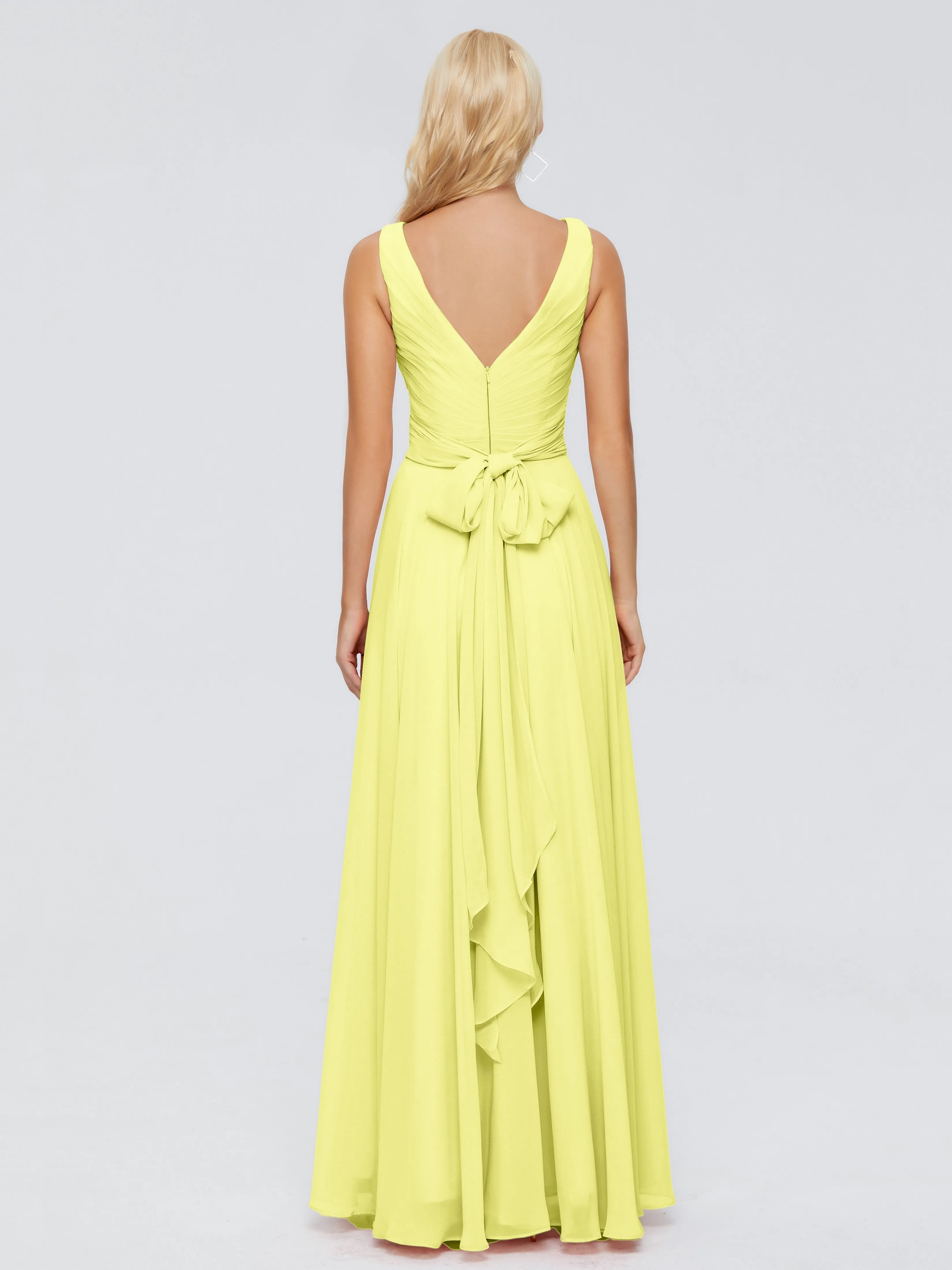 Daffodil Yellow Bridesmaid Dresses Ryleigh Flowy Chiffon Bridesmaid Dresses With Bow