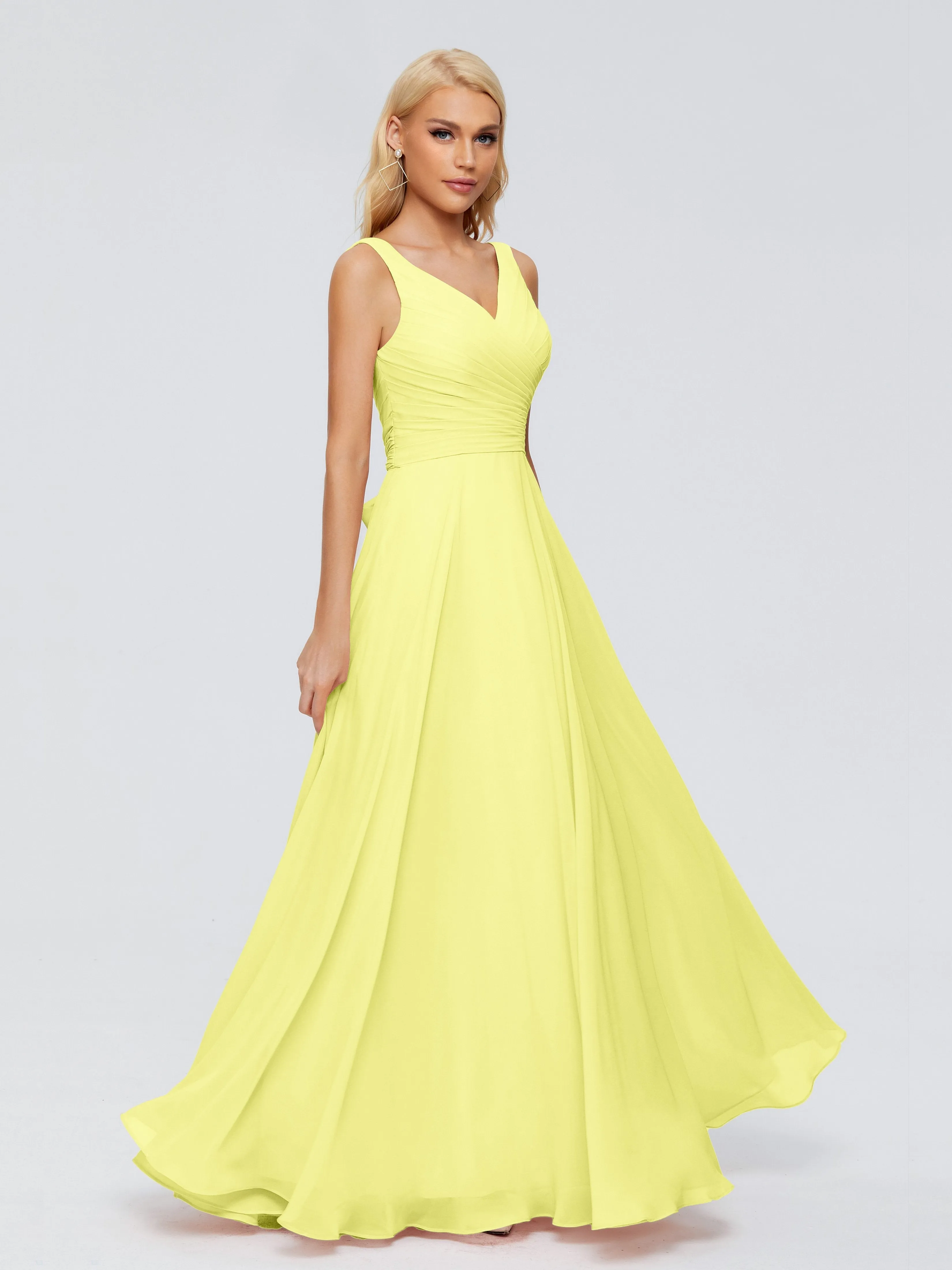 Daffodil Yellow Bridesmaid Dresses Ryleigh Flowy Chiffon Bridesmaid Dresses With Bow