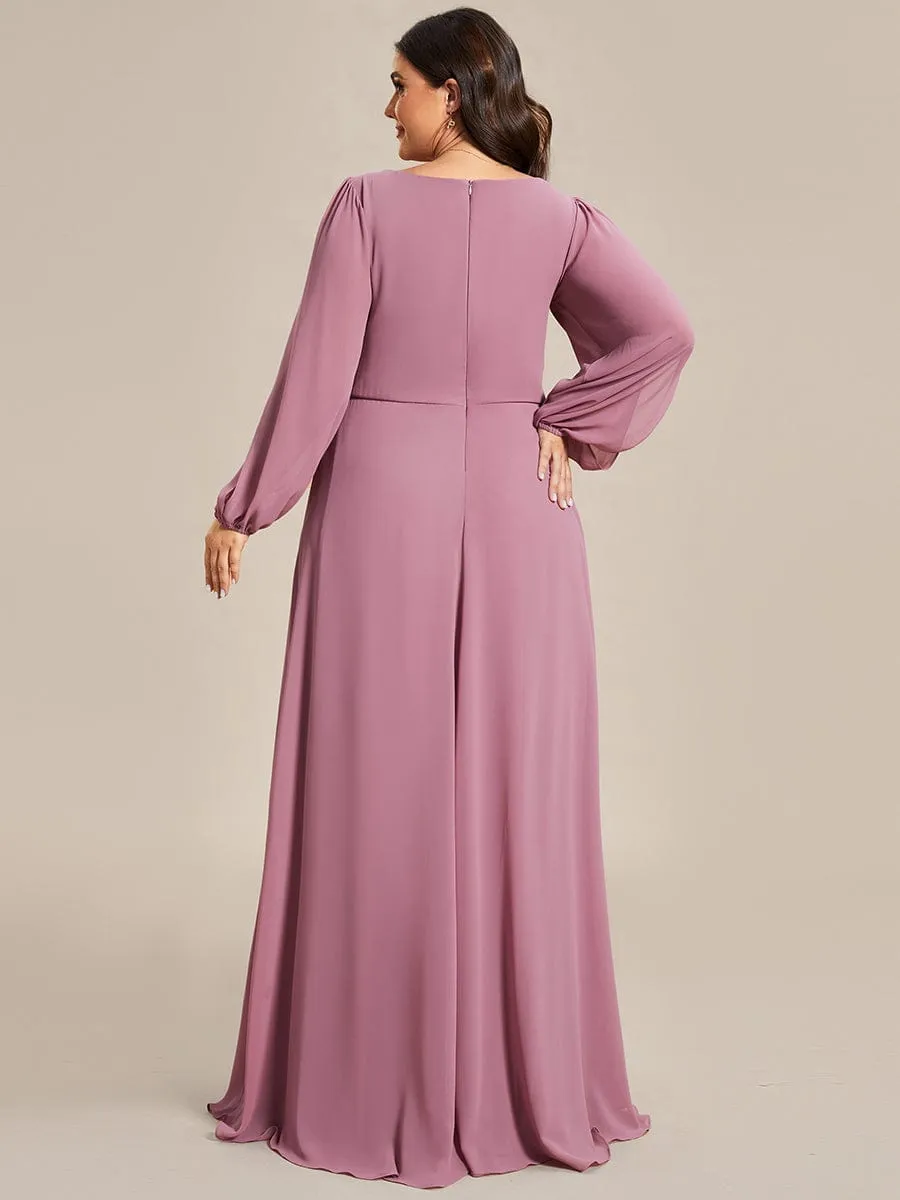 Deep V Neck Long Wedding Guest Dress with Long Sleeves