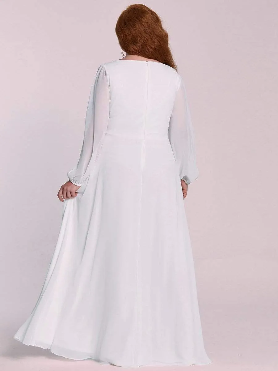 Deep V Neck Long Wedding Guest Dress with Long Sleeves