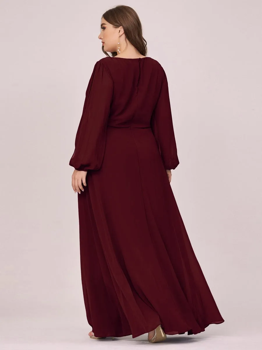 Deep V Neck Long Wedding Guest Dress with Long Sleeves