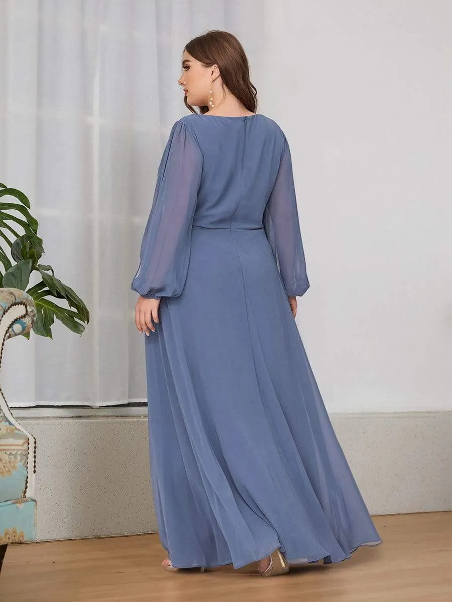 Deep V Neck Long Wedding Guest Dress with Long Sleeves