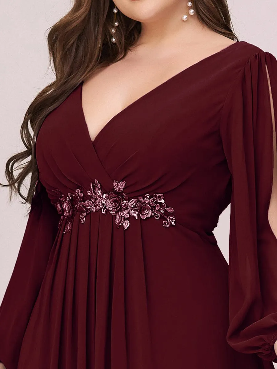 Deep V Neck Long Wedding Guest Dress with Long Sleeves