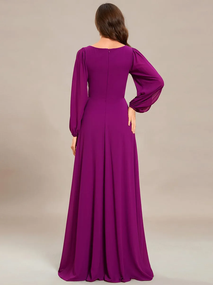 Deep V Neck Long Wedding Guest Dress with Long Sleeves