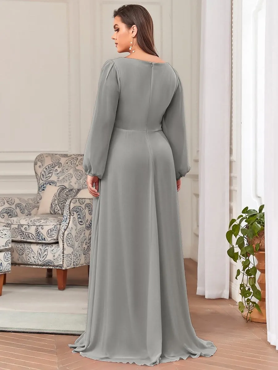 Deep V Neck Long Wedding Guest Dress with Long Sleeves