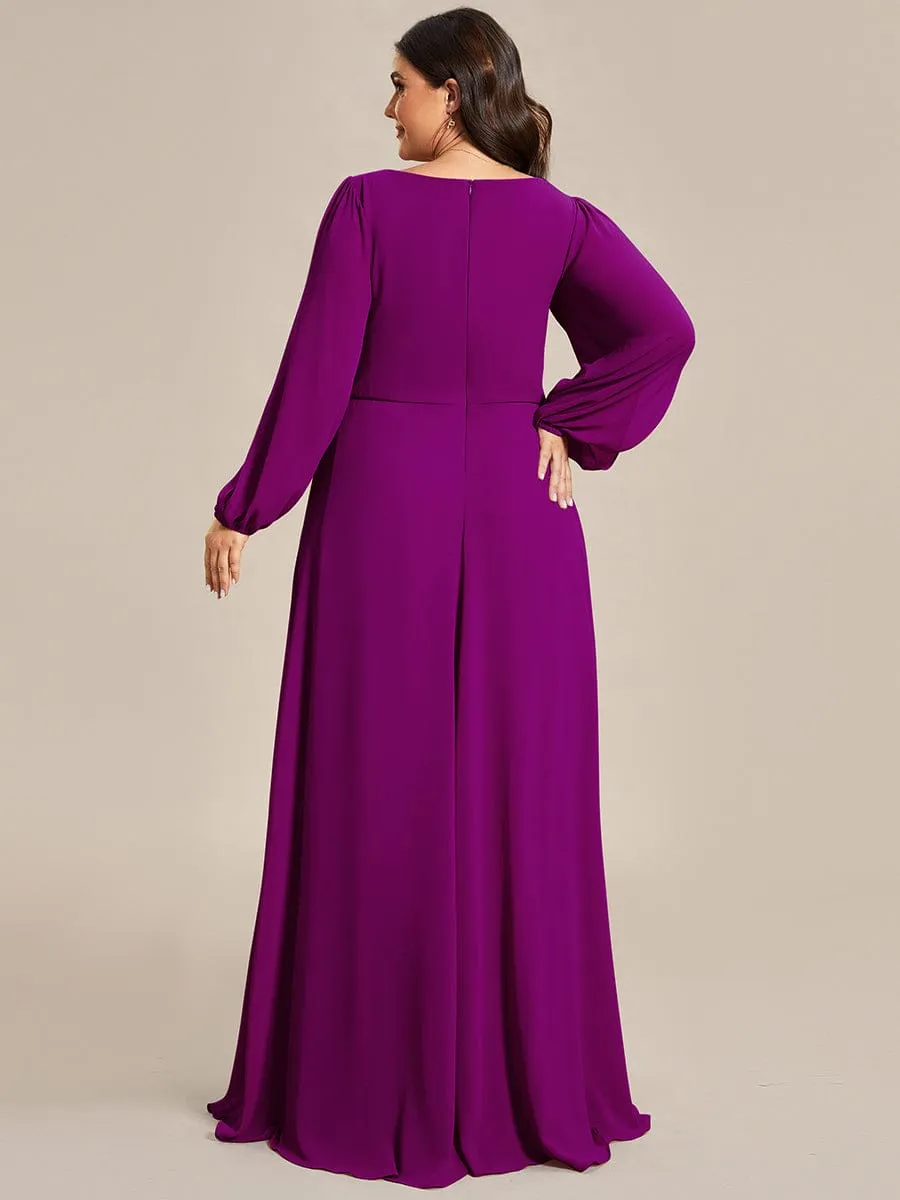 Deep V Neck Long Wedding Guest Dress with Long Sleeves