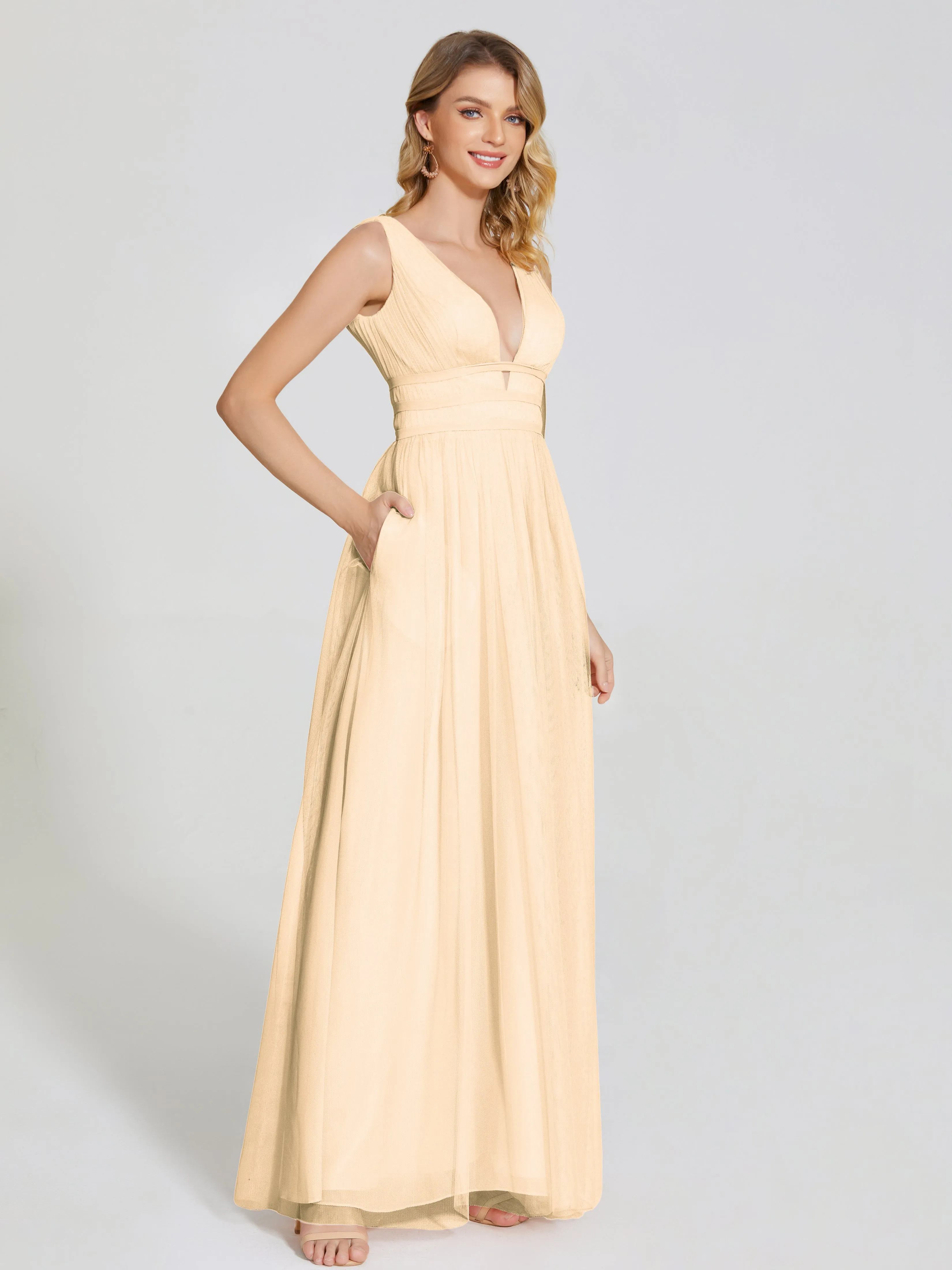 Elliana Flowy V-neck Tulle Bridesmaid Dresses