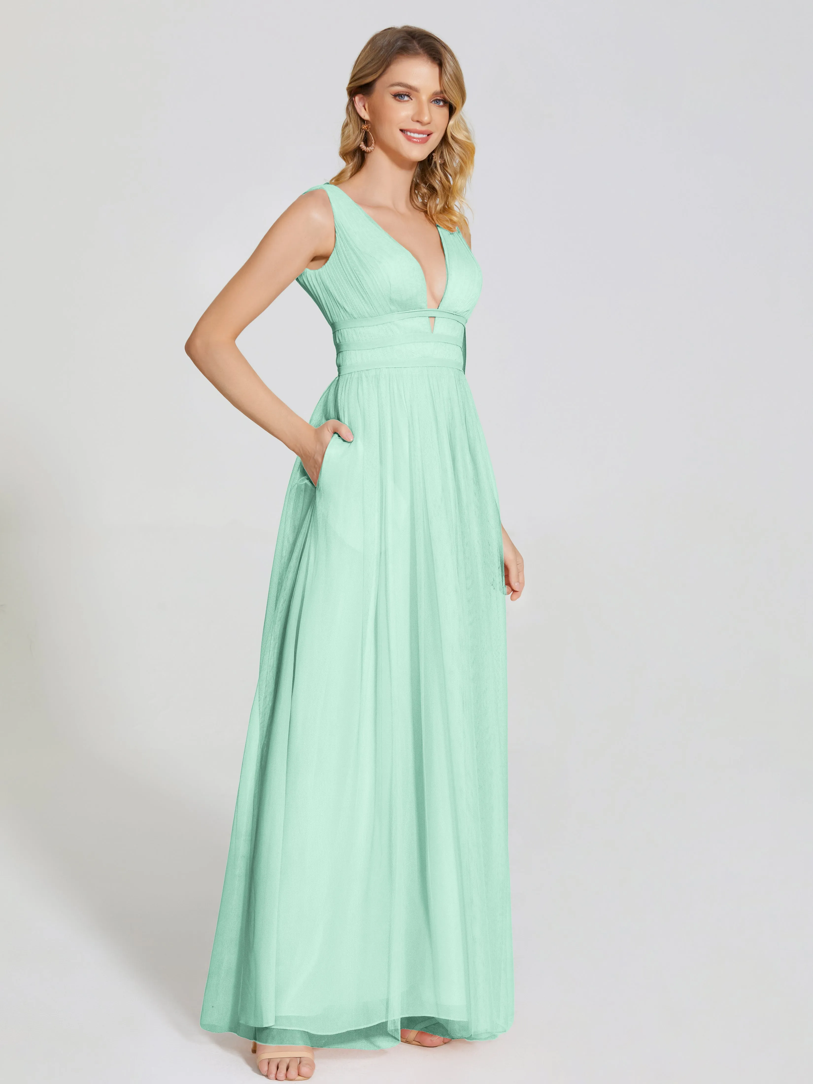 Elliana Flowy V-neck Tulle Bridesmaid Dresses