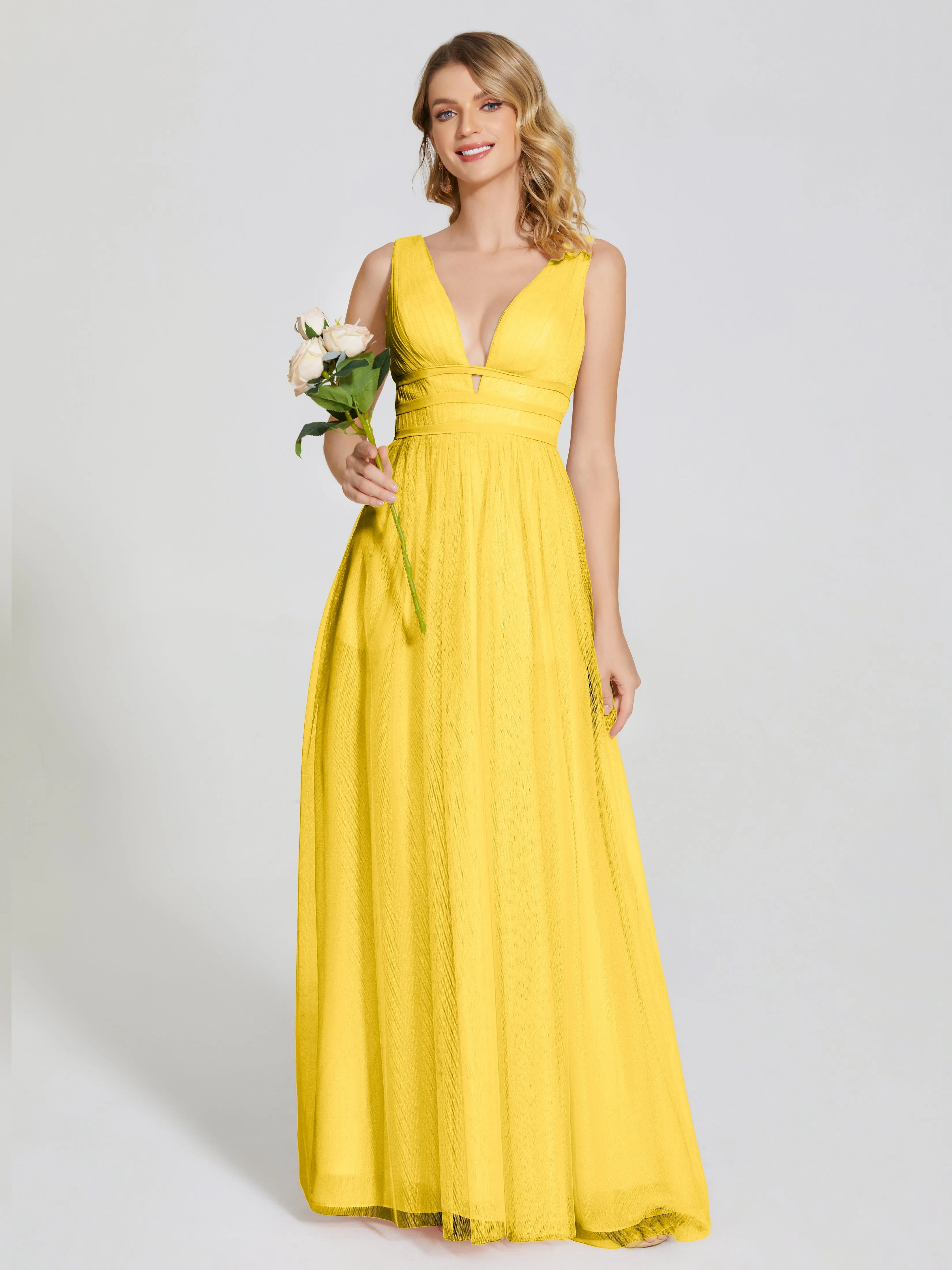 Elliana Flowy V-neck Tulle Bridesmaid Dresses