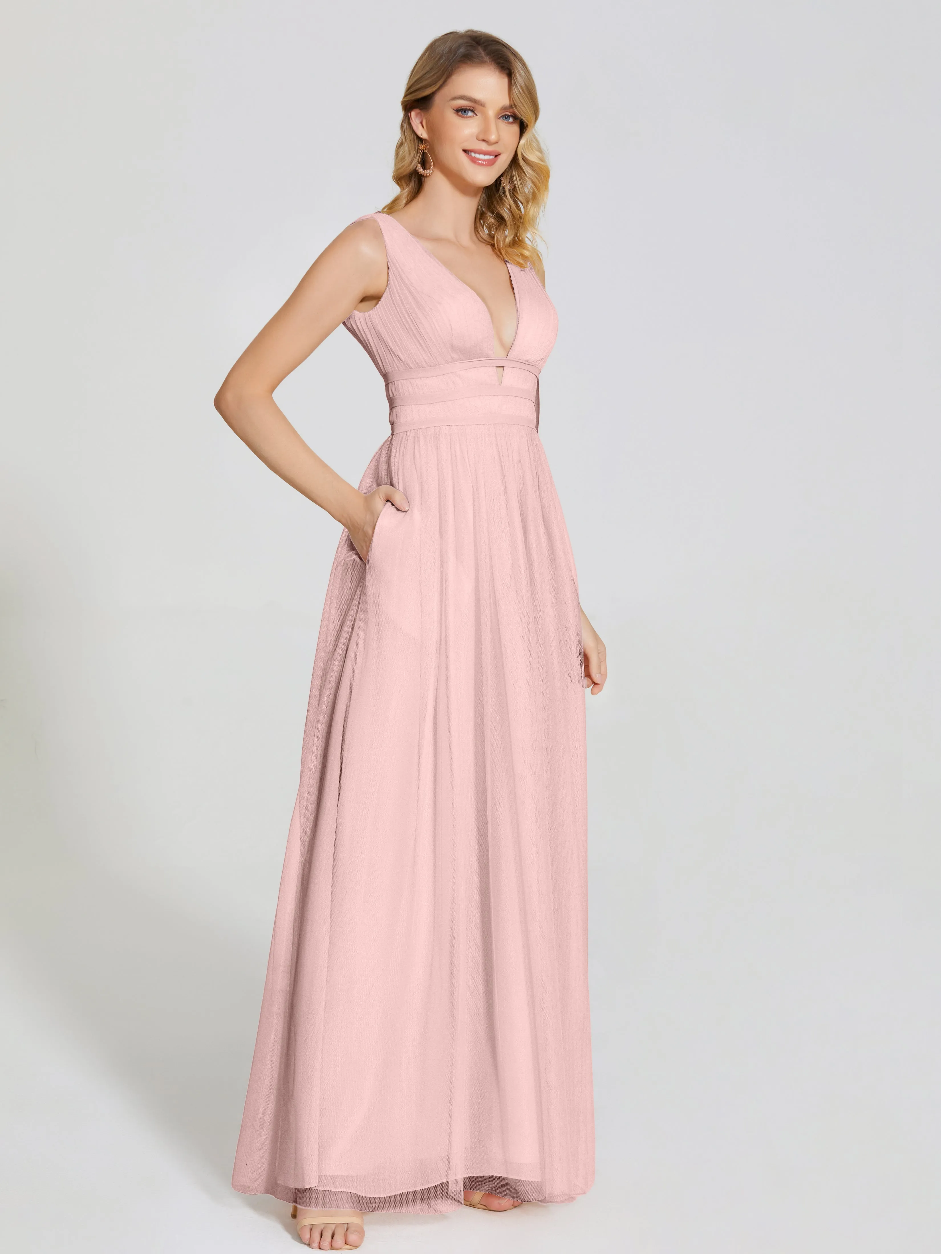 Elliana Flowy V-neck Tulle Bridesmaid Dresses