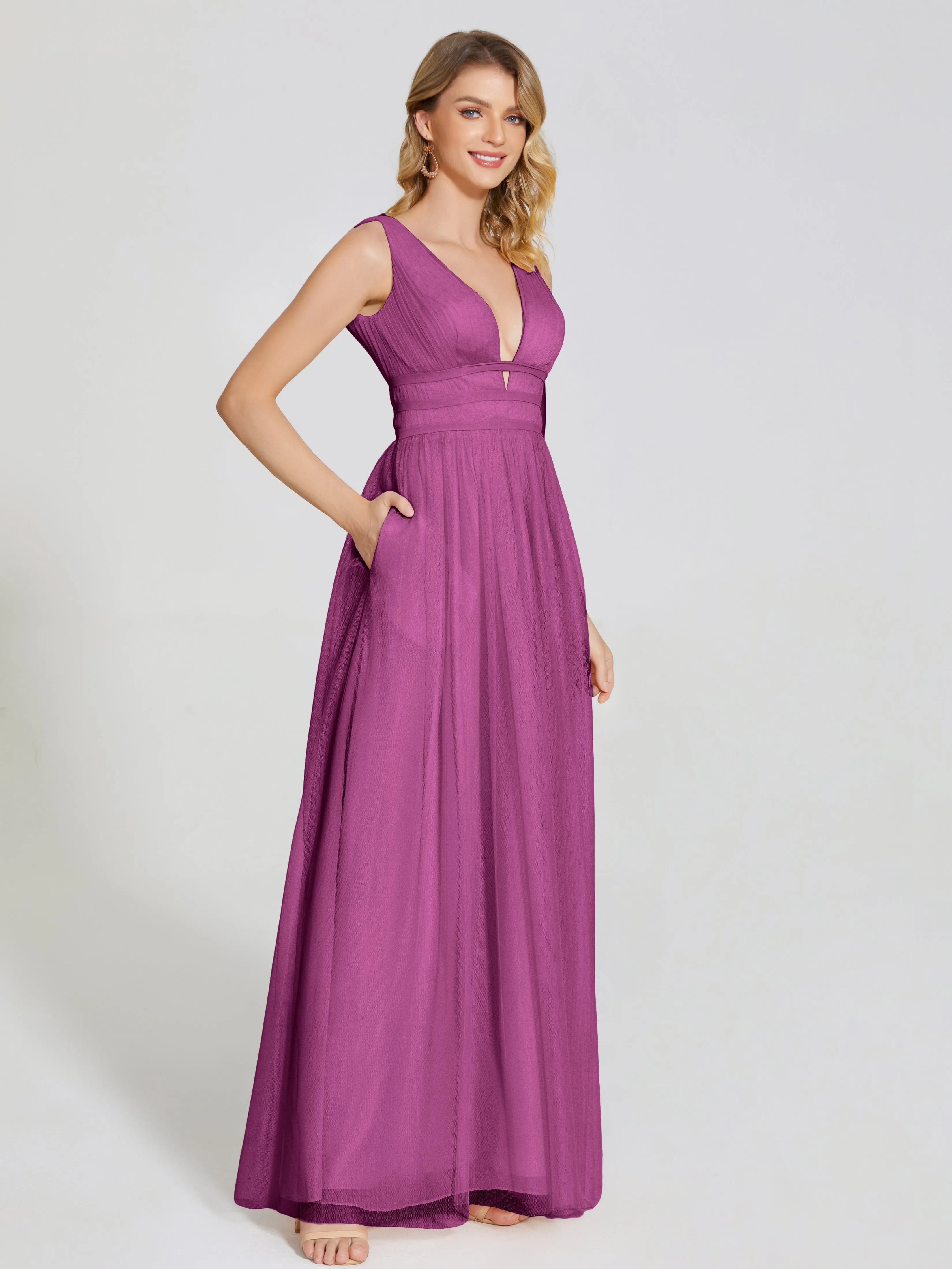 Elliana Flowy V-neck Tulle Bridesmaid Dresses