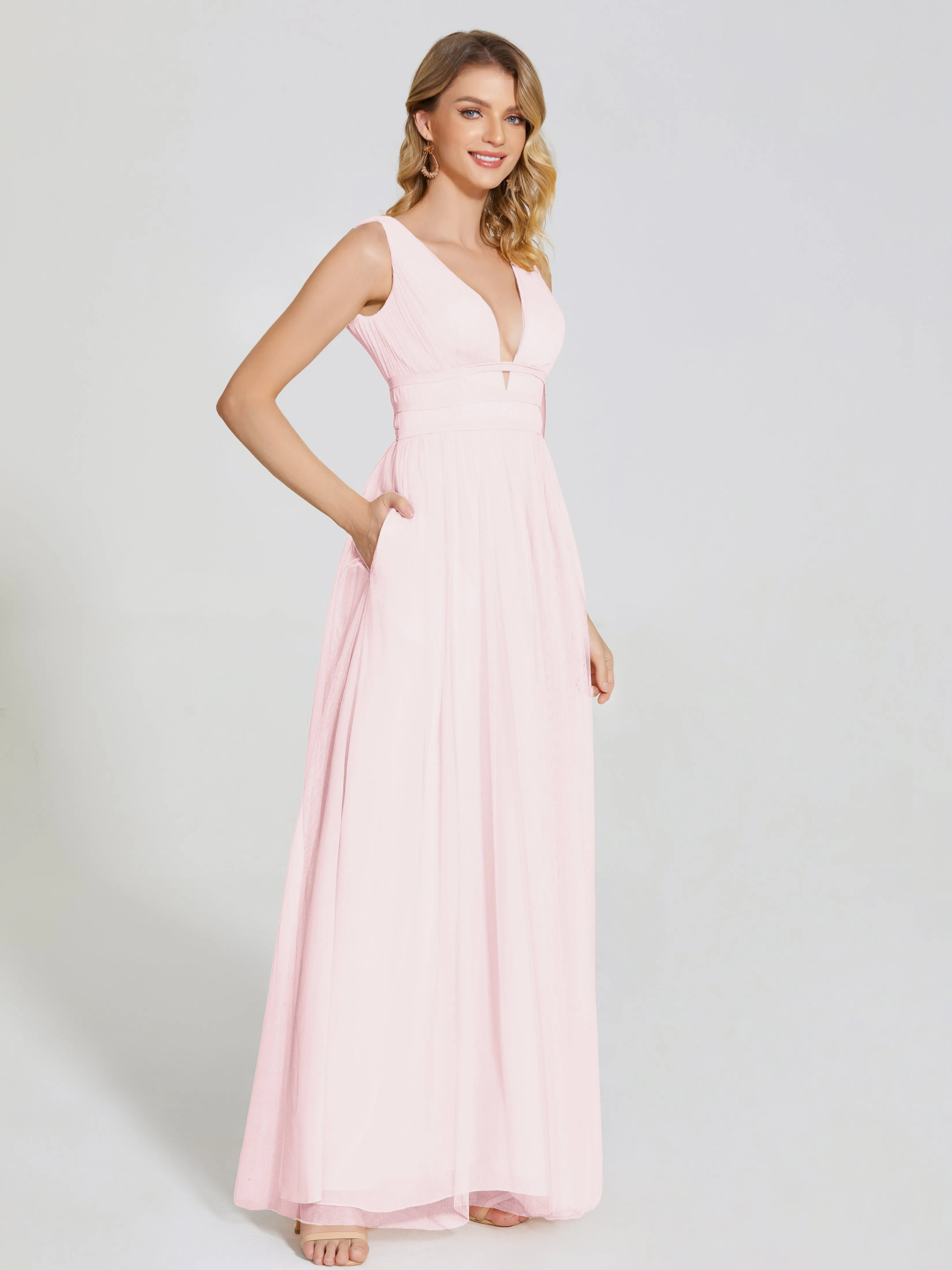 Elliana Flowy V-neck Tulle Bridesmaid Dresses