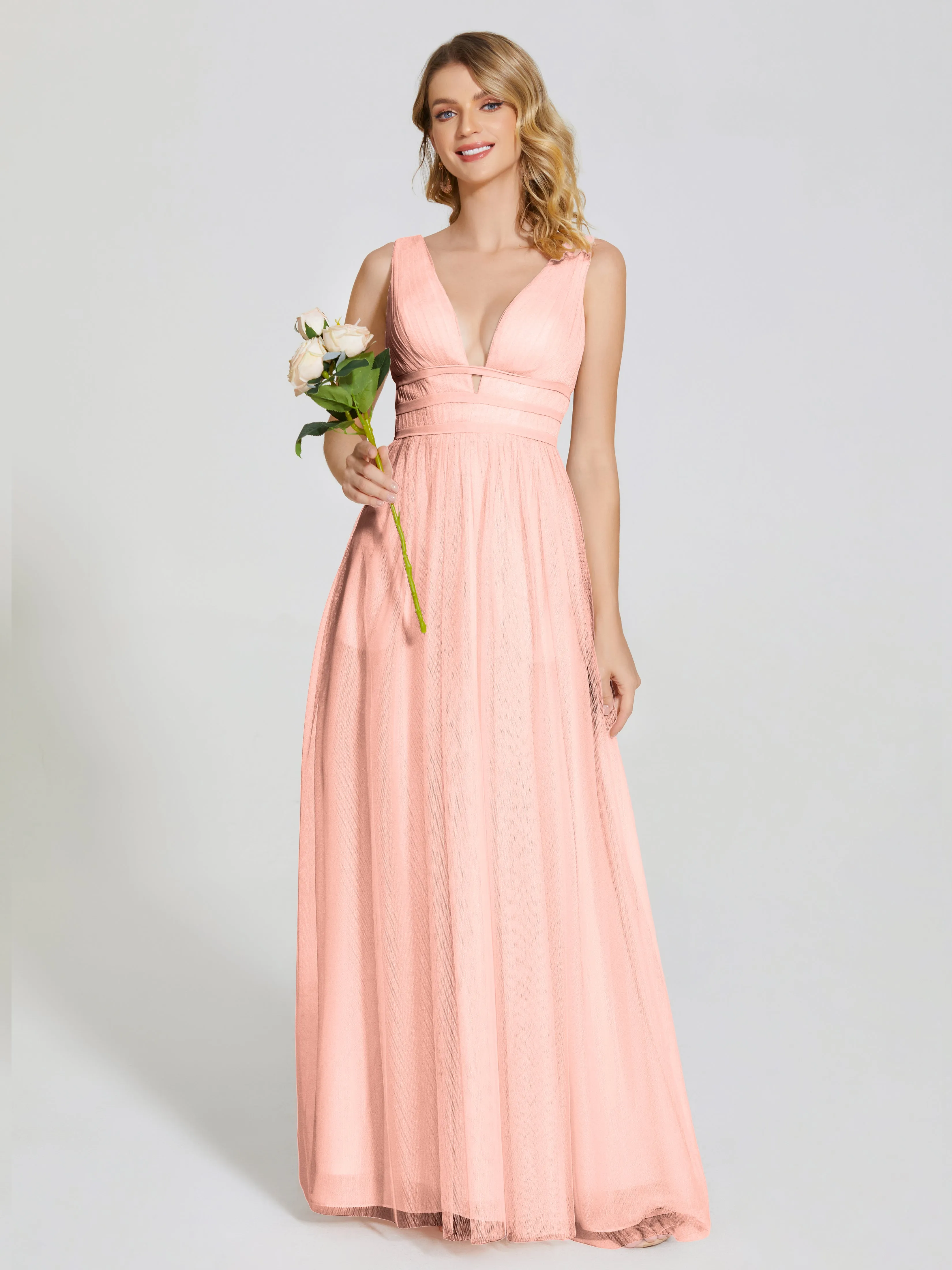 Elliana Flowy V-neck Tulle Bridesmaid Dresses