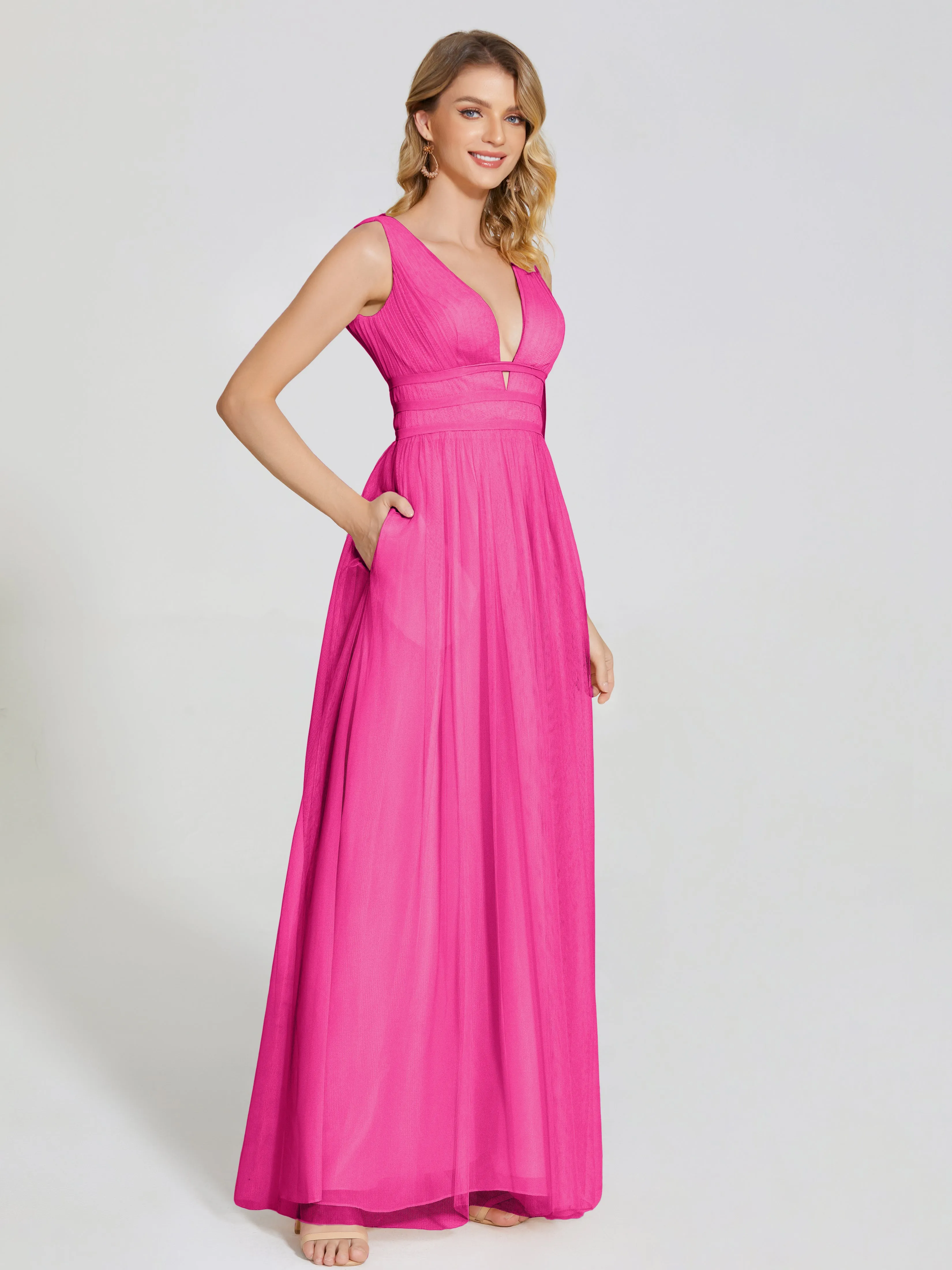 Elliana Flowy V-neck Tulle Bridesmaid Dresses