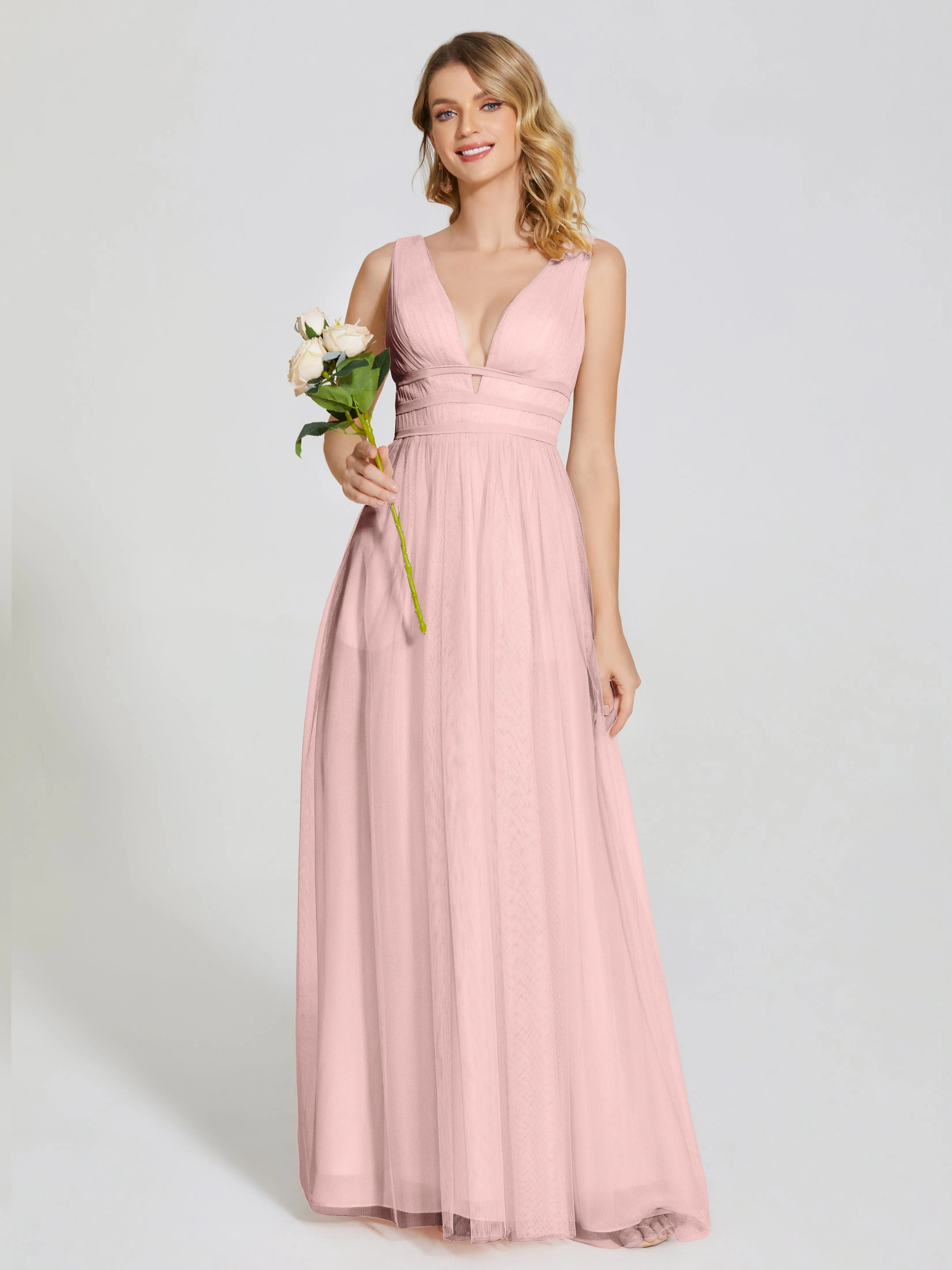 Elliana Flowy V-neck Tulle Bridesmaid Dresses