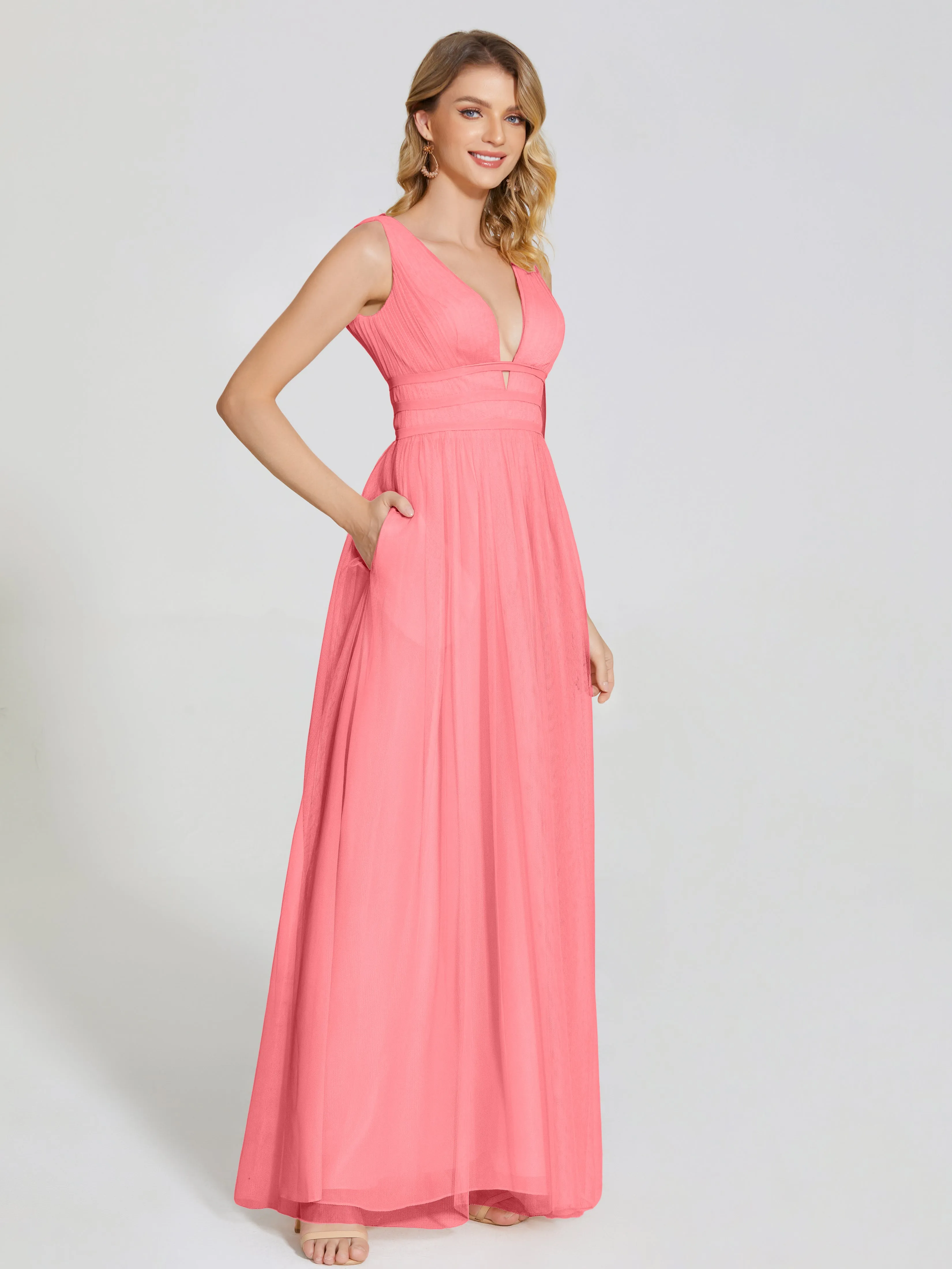 Elliana Flowy V-neck Tulle Bridesmaid Dresses