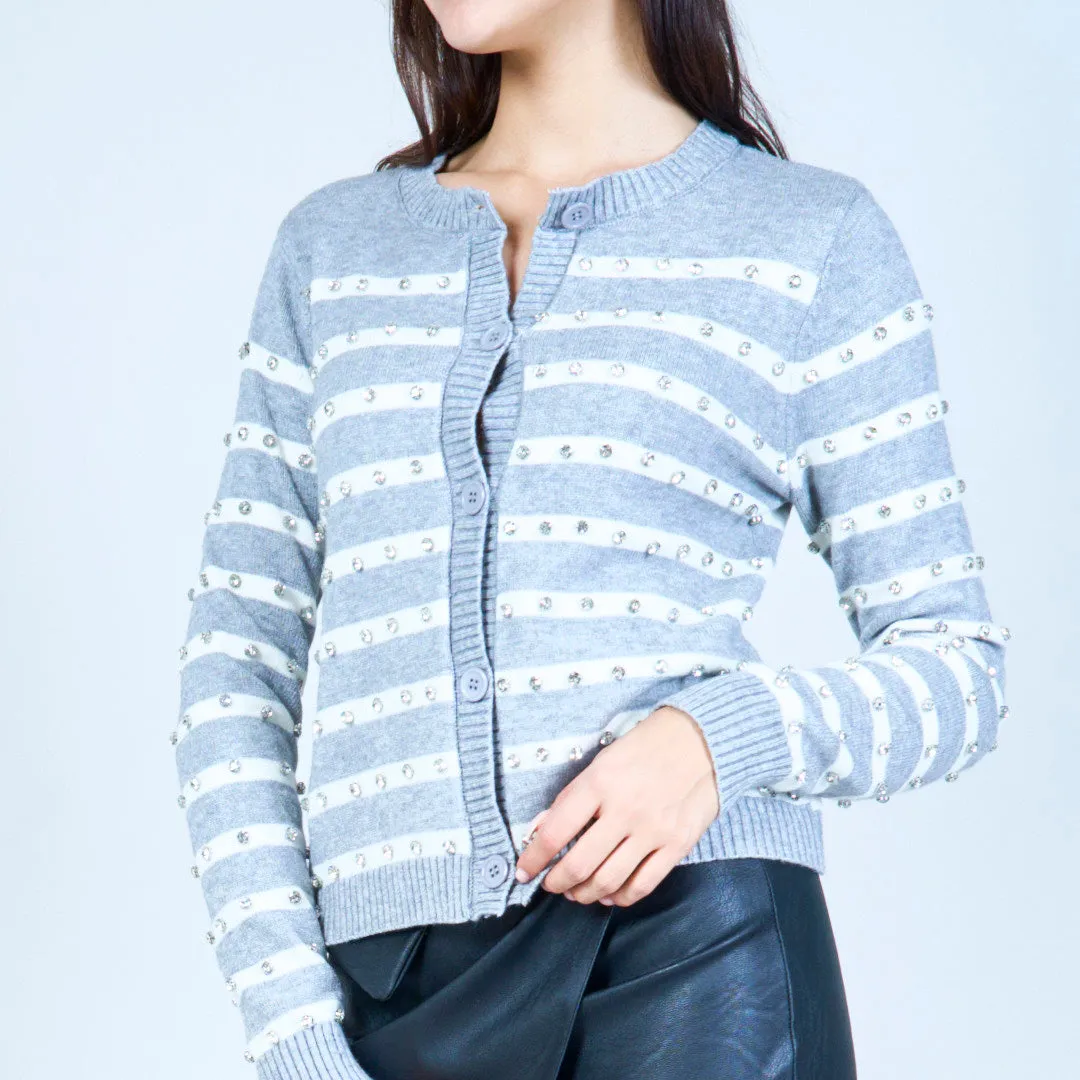 Embellished striped button-up cardigan wholesale