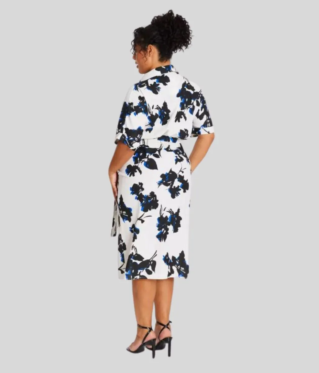 Floral Crepe Shirt Midi Dress