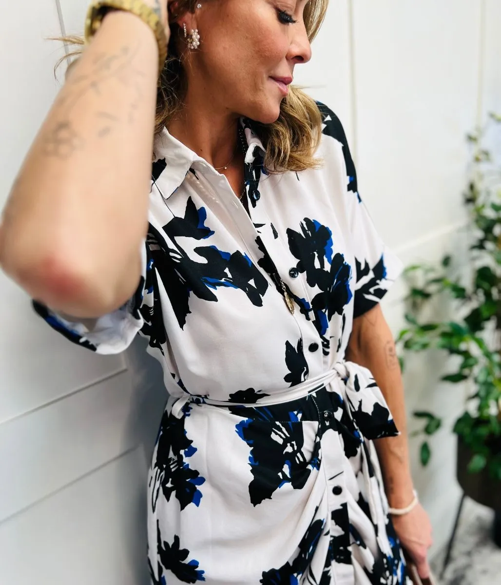 Floral Crepe Shirt Midi Dress