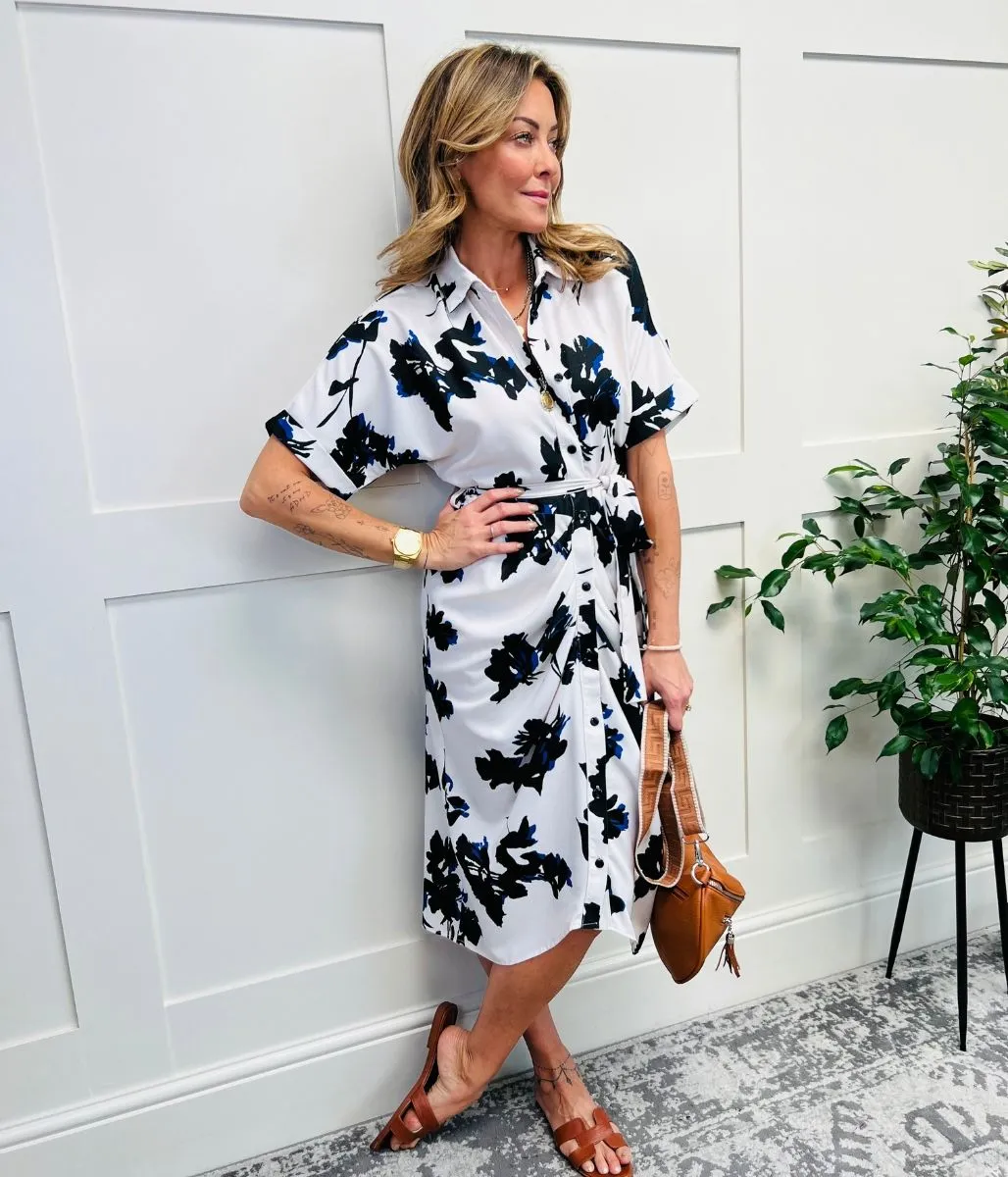 Floral Crepe Shirt Midi Dress