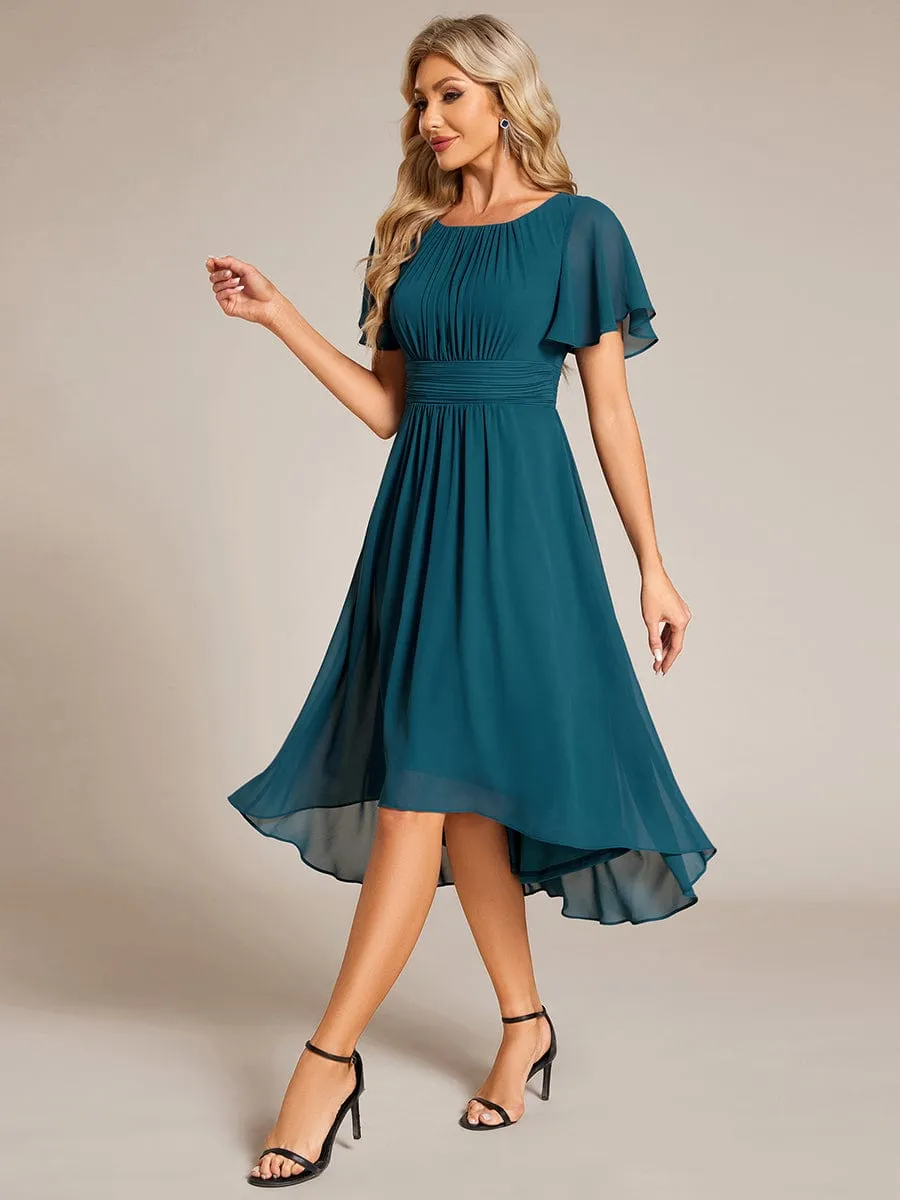 Flowy Chiffon Round Neckline A-Line Knee Length Wedding Guest Dress