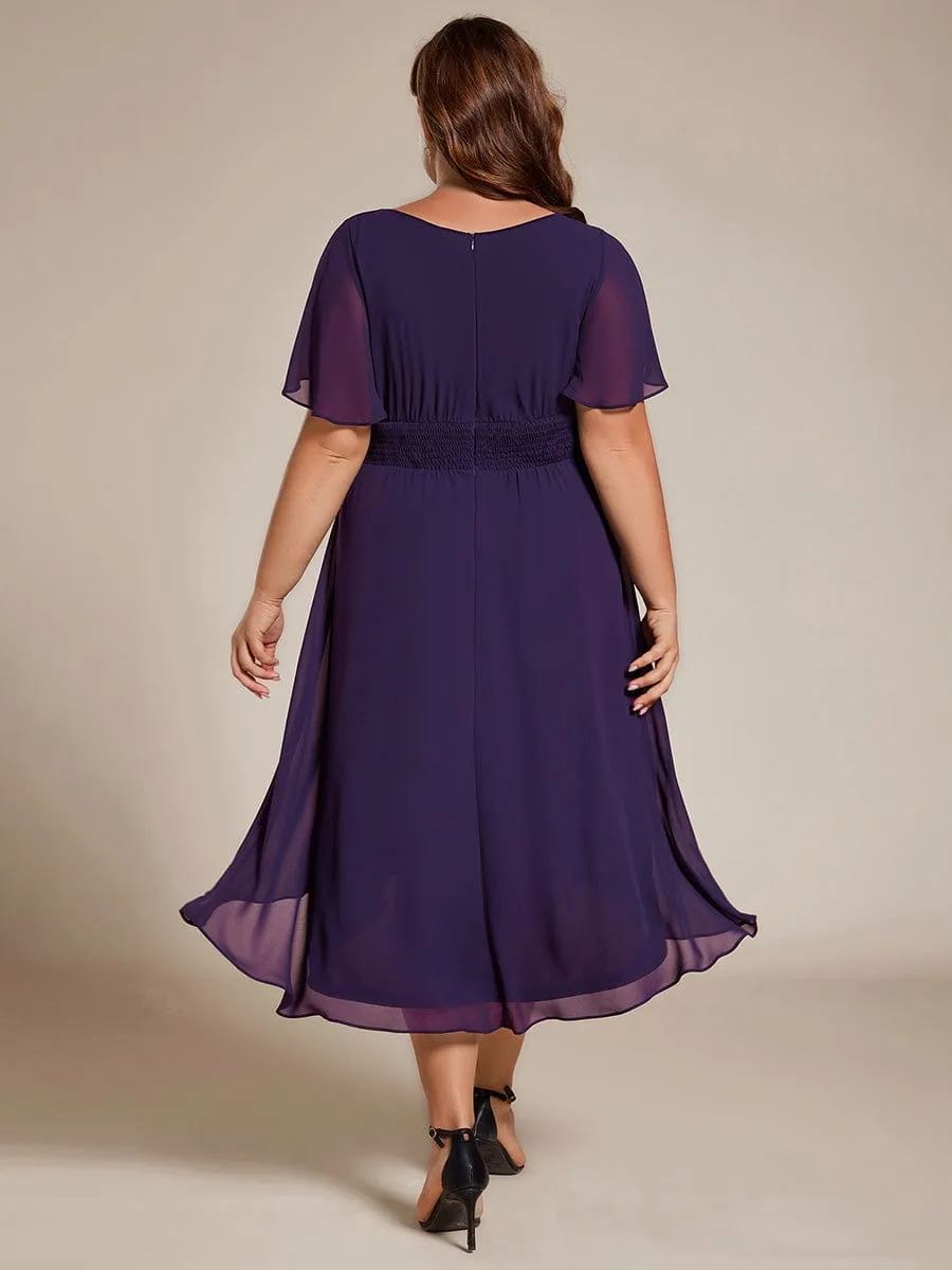 Flowy Chiffon Round Neckline A-Line Knee Length Wedding Guest Dress