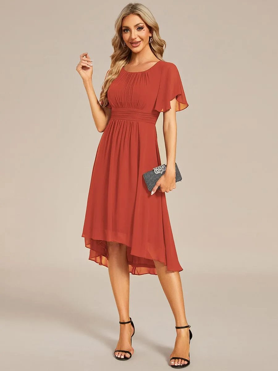 Flowy Chiffon Round Neckline A-Line Knee Length Wedding Guest Dress