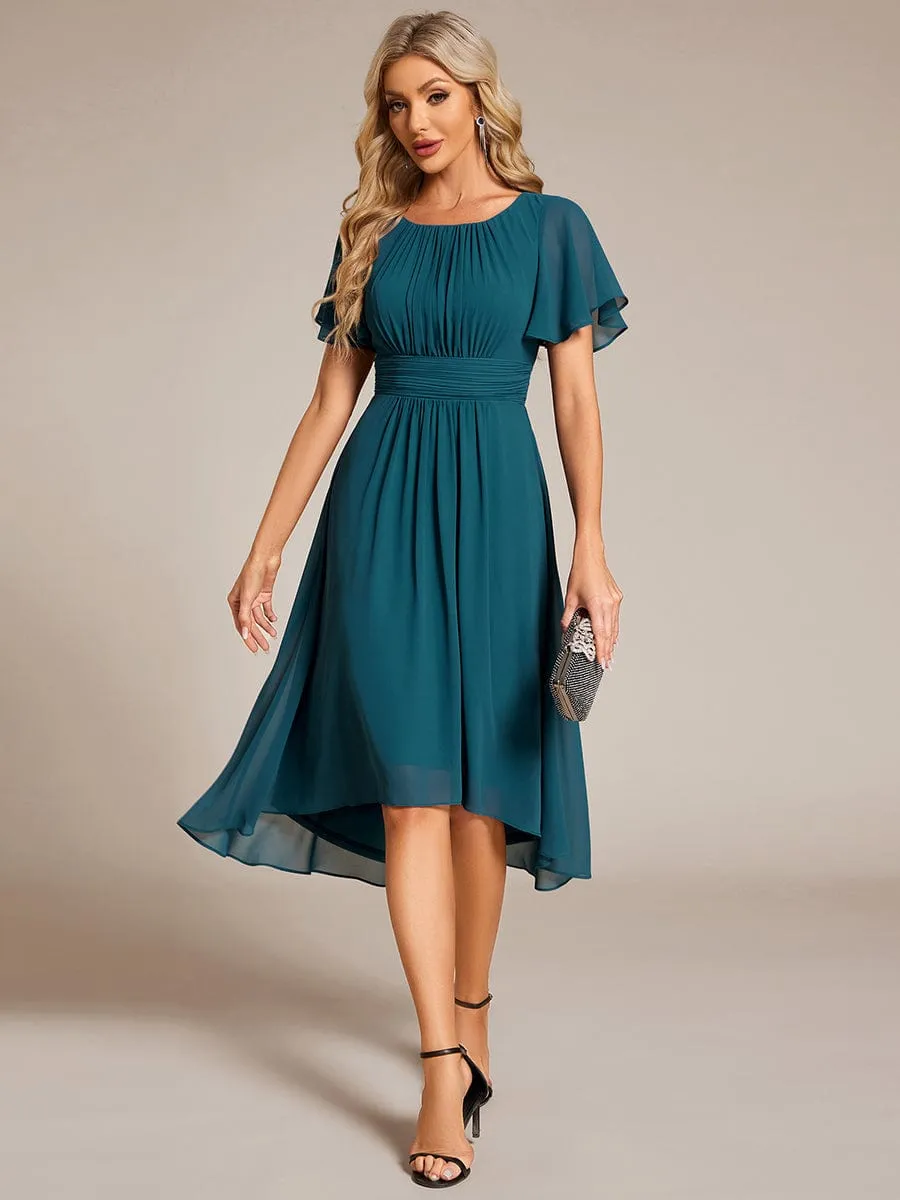 Flowy Chiffon Round Neckline A-Line Knee Length Wedding Guest Dress