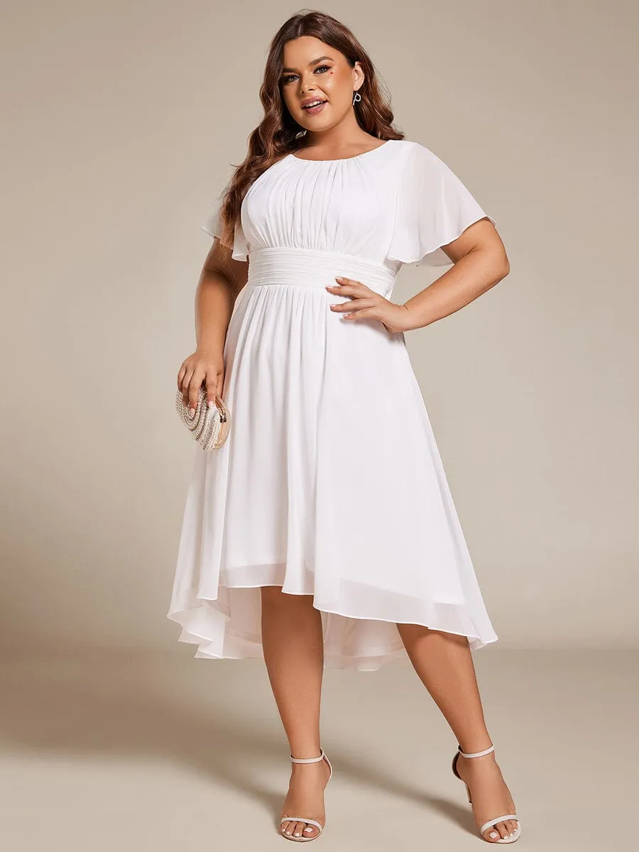 Flowy Chiffon Round Neckline A-Line Knee Length Wedding Guest Dress